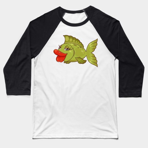 Big Lips Fish Baseball T-Shirt by Mako Design 